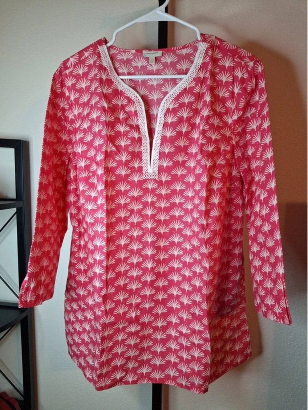 Talbots Pink Printed Cotton Tunic Blouse size L